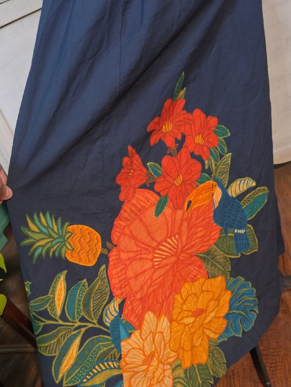 FARM Rio for Anthropologie Navy Tropical Parrot Floral Paperbag Maxi Skirt - Picture 3 of 7